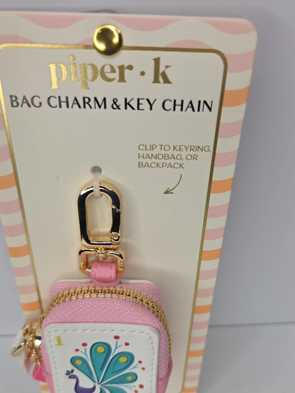 🦚▪️Piper K ▪️Pink Peacock Bag Charm & Key Chain